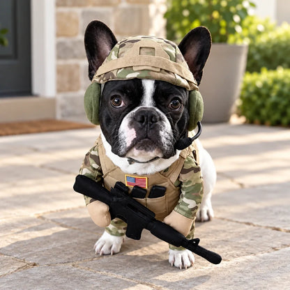 🐶 Doggy Soldier Costume Set – 🪖 Tactical Dog Outfit with Helmet & Toy Rifle