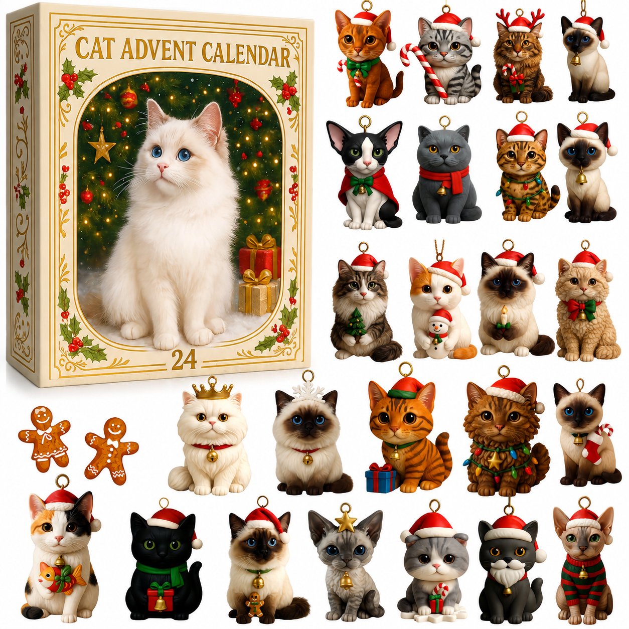 2026 Cat Advent Calendar with 24 Collectible Christmas Figures