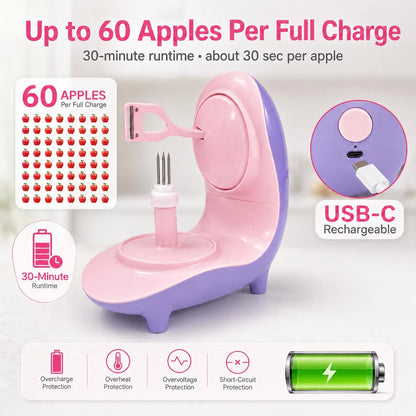 Electric Apple Peeler, USB-C Rechargeable One-Touch Peeling Tool with Slicer & Corer for Firm Fruits