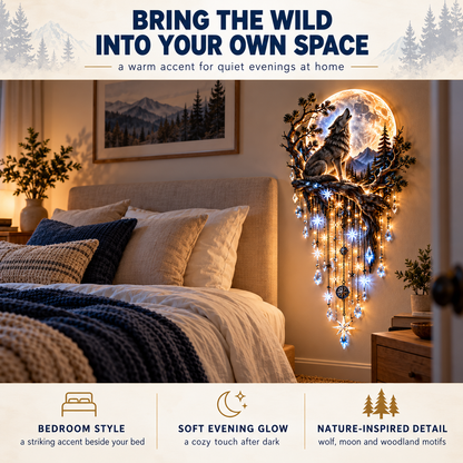 🐺🌕 Wolf Howling Moon Starfall Wall Light – Bring the Wild Home - 31.5- Inch