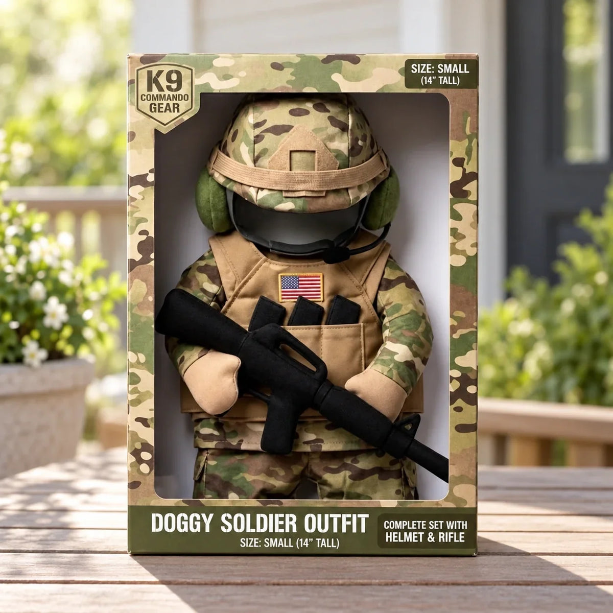 🐶 Doggy Soldier Costume Set – 🪖 Tactical Dog Outfit with Helmet & Toy Rifle