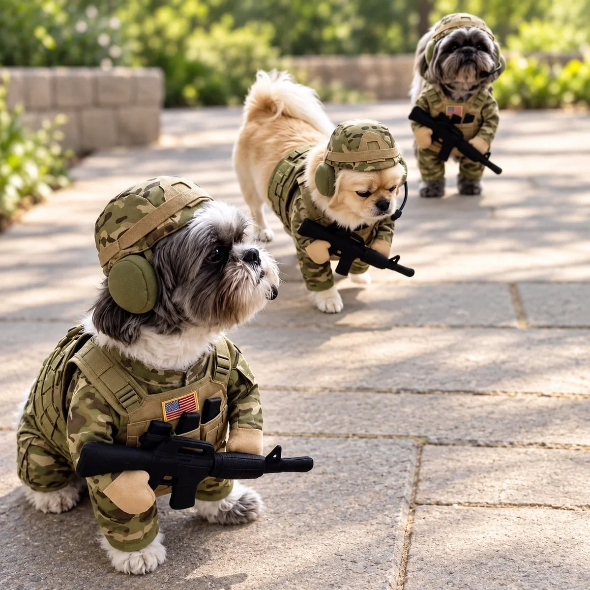 🐶 Doggy Soldier Costume Set – 🪖 Tactical Dog Outfit with Helmet & Toy Rifle
