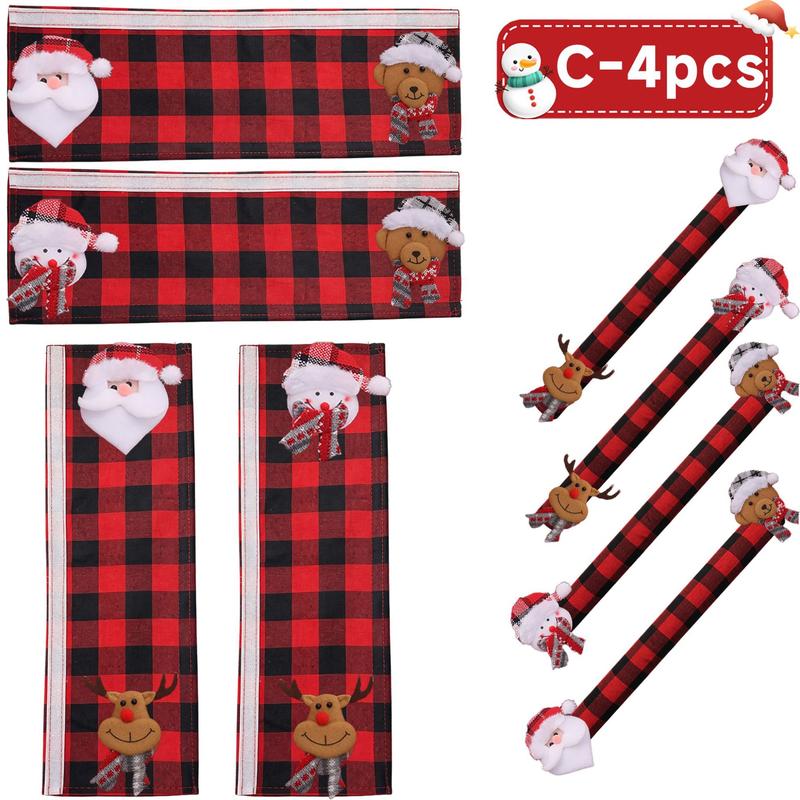 Christmas Refrigerator Handle Covers | Plush Plaid Wraps