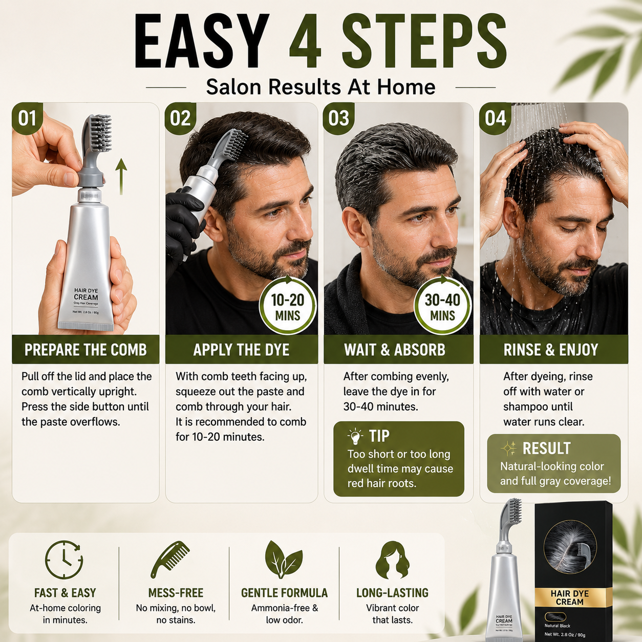 Instant Gray Coverage Hair Dye Comb for Men & Women