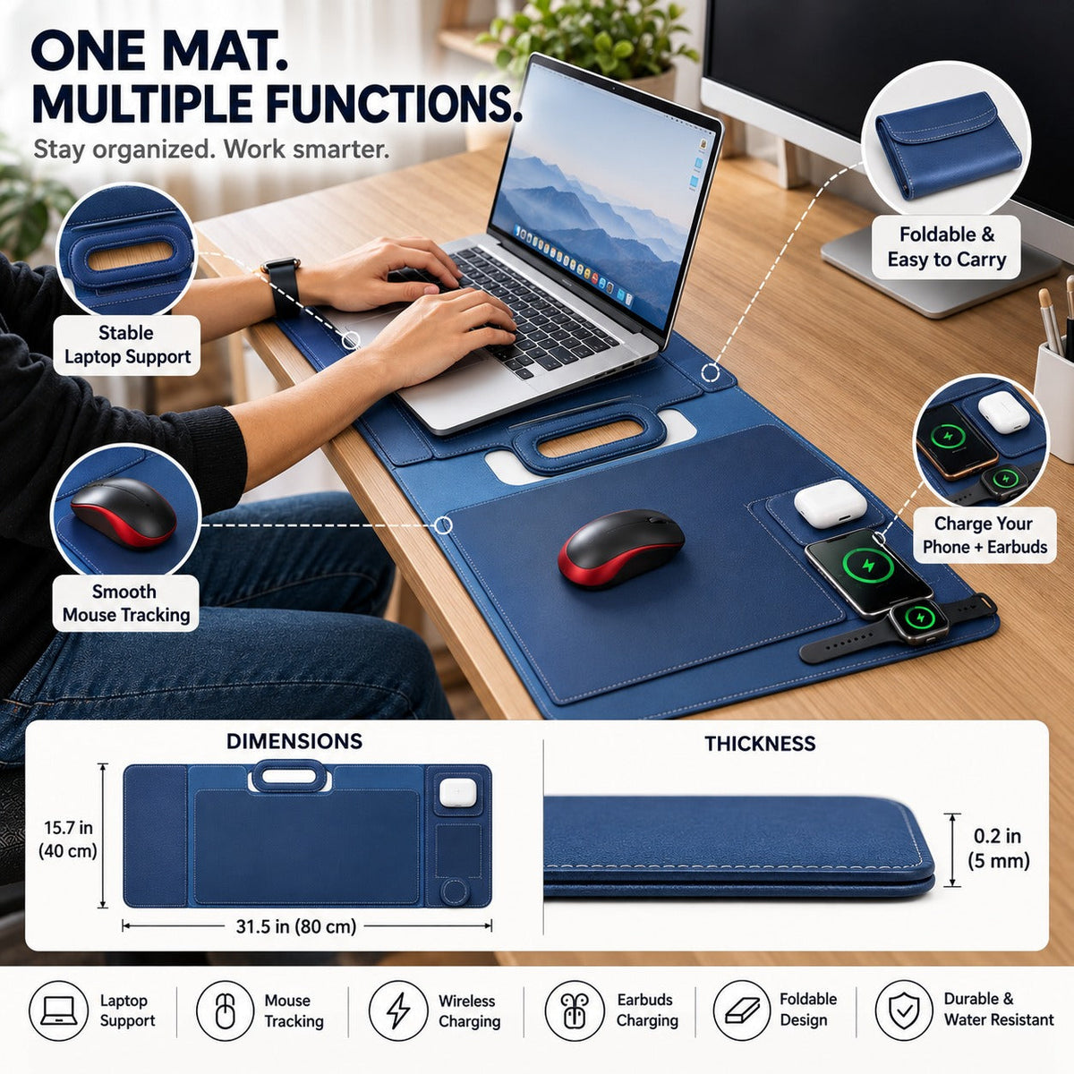 All-In-One Laptop Sleeve | Built-in 15W Wireless Charger, Laptop Stand & Mousepad, Fits up to 16"