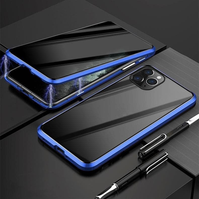 Magnetic iPhone case with privacy glass and metal frame