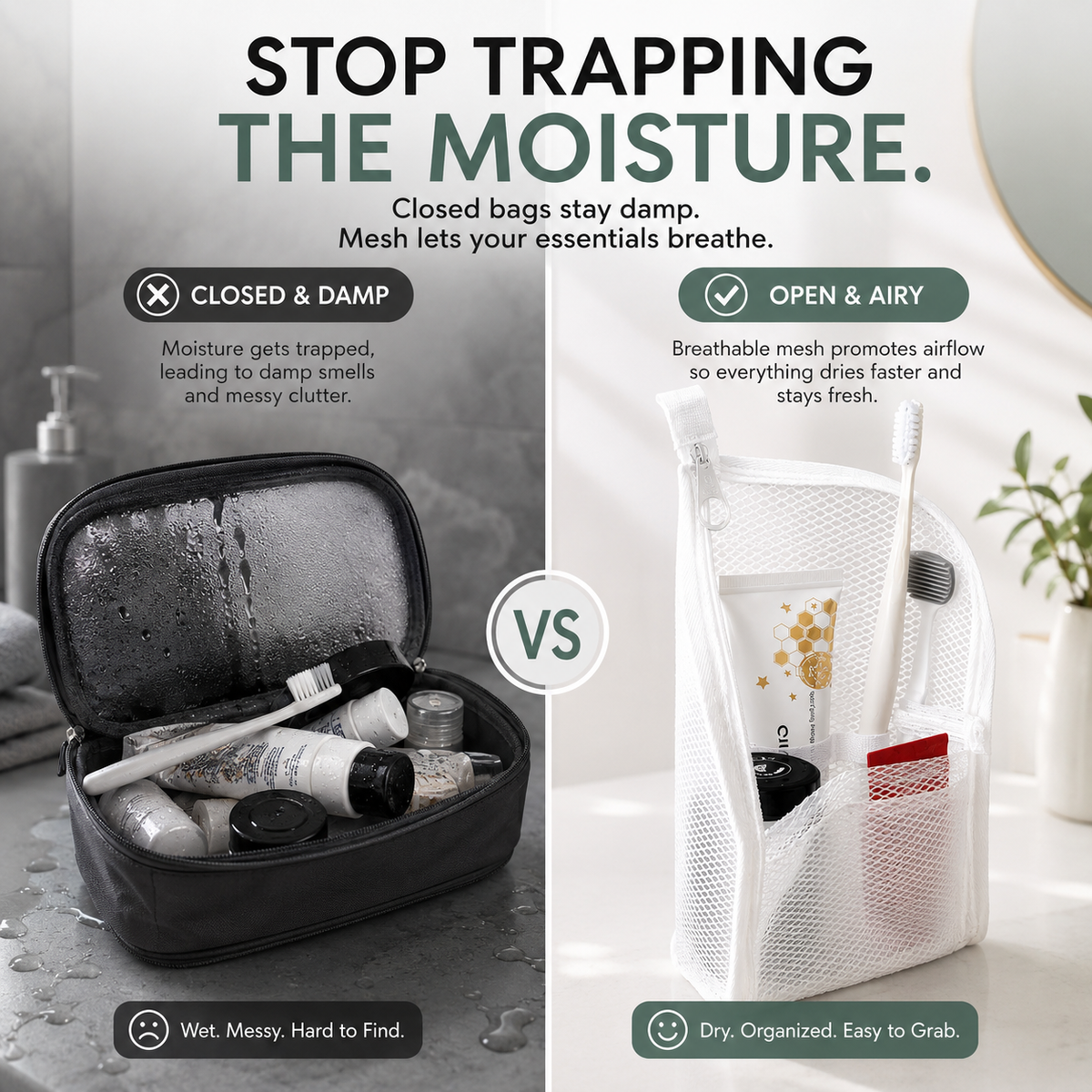 🧼 2-Pack Portable Quick-Dry Mesh Toiletry Bags