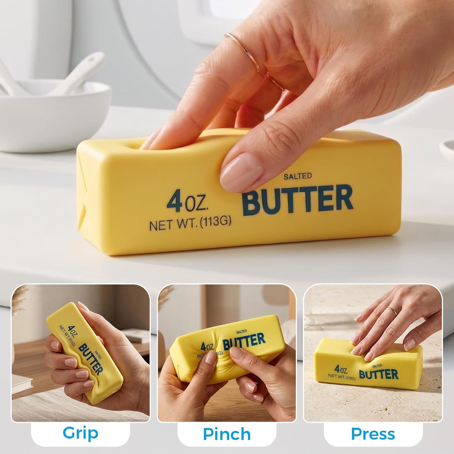 🧈 2 PCS Crunchy Butter Bar Squishy Toys – Satisfying Sensory Fidget Set