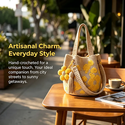 Handwoven Flower Bucket Bag, Boho Lightweight Crossbody Crochet Shoulder Bag👜