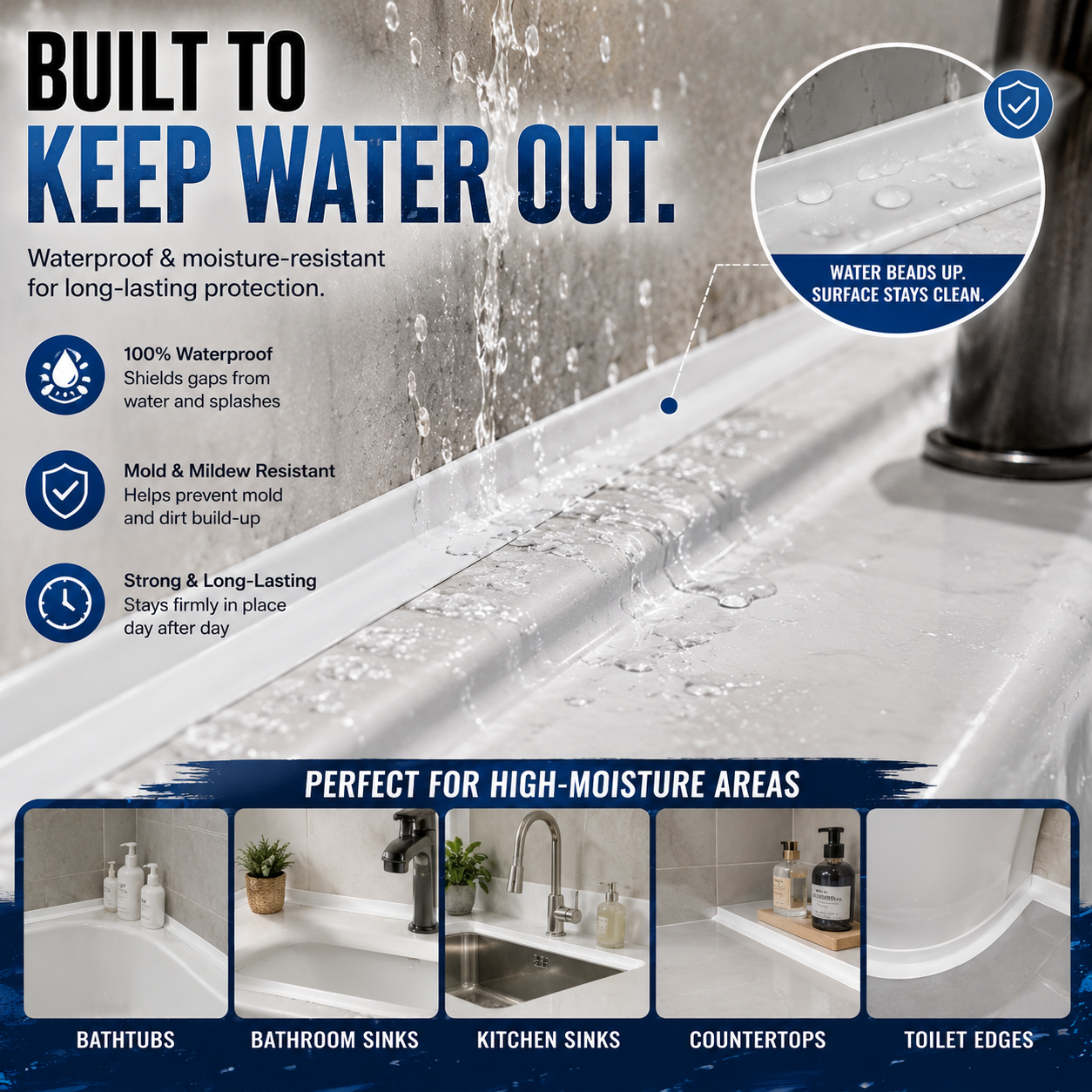 💧 Waterproof Peel & Stick Caulk Tape – Instant Bathroom & Kitchen Edge Refresh