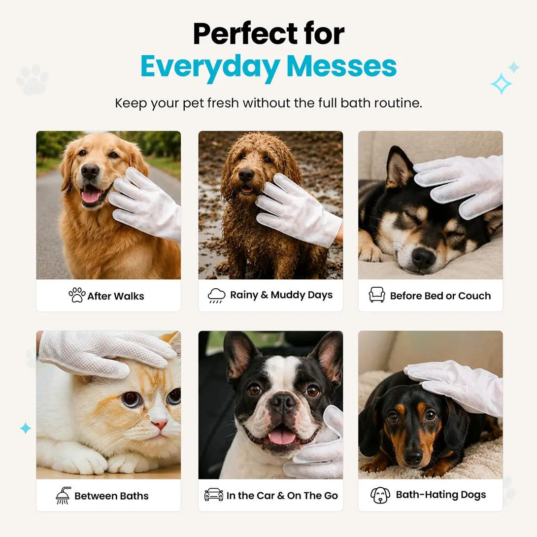 Glove cleaning wipes for pets