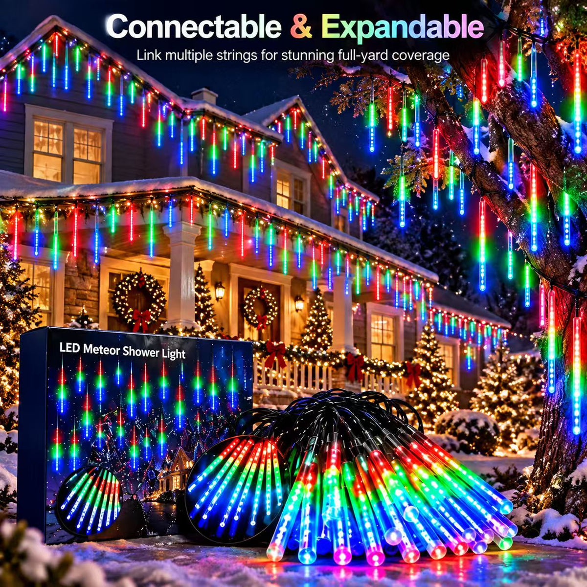 ✨ LED Meteor Shower Lights – Waterproof Falling Rain Christmas Lights for Indoor & Outdoor Decor