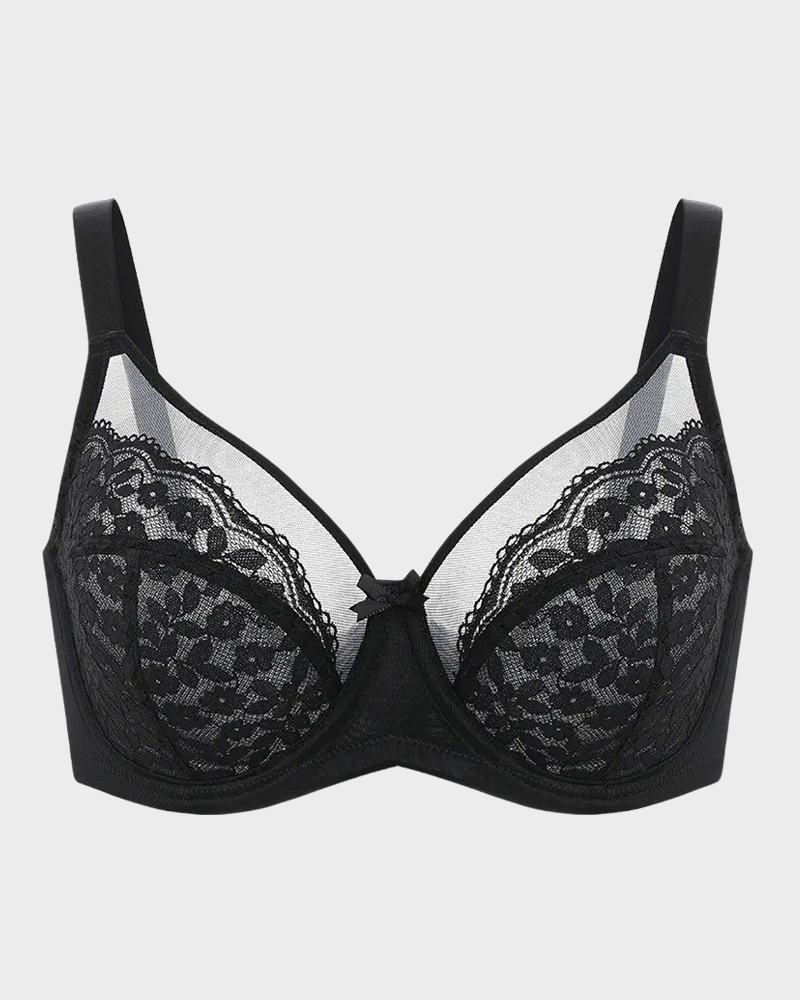 Floral Lace Unlined Comfort Non-Padded Full Coverage Plus Size Underwire