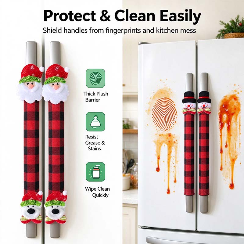 Christmas Refrigerator Handle Covers | Plush Plaid Wraps