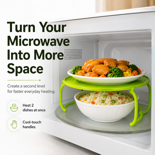 Microwave Multipurpose 4 in 1 Tray Stand Rack Splatter Guard Carry Tray Stacking Shelf 🍲