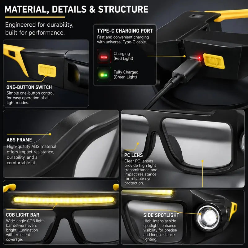 Rechargeable LED Headlamp Glasses