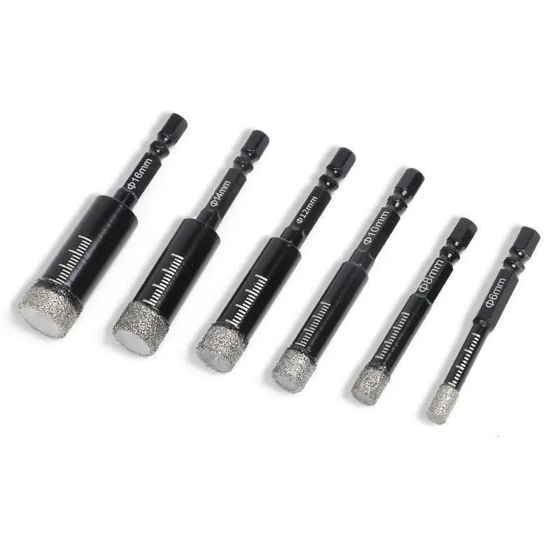 6Pcs Dry Diamond Drill Bit Set 🛠 Hex Shank Brazed Hole Saw for Tile, Glass & Granite