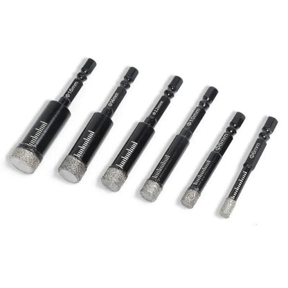 6Pcs Dry Diamond Drill Bit Set 🛠 Hex Shank Brazed Hole Saw for Tile, Glass & Granite