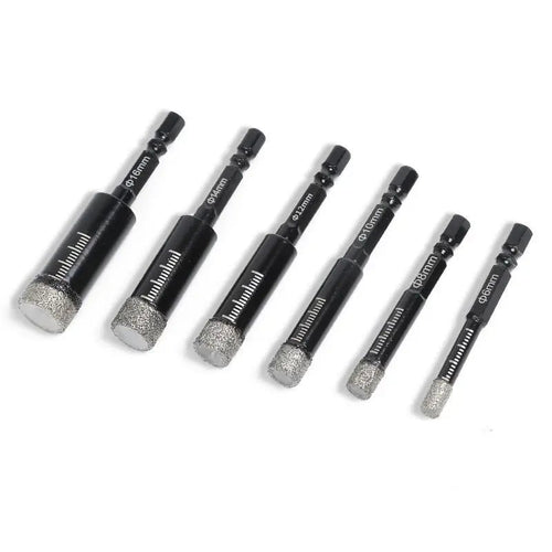 6Pcs Dry Diamond Drill Bit Set 🛠 Hex Shank Brazed Hole Saw for Tile, Glass & Granite
