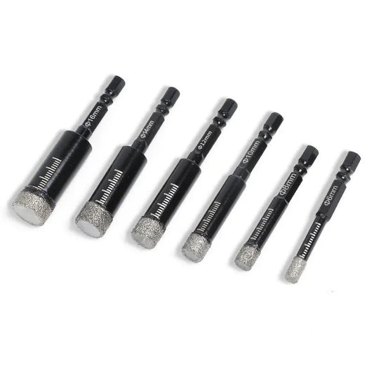 6Pcs Dry Diamond Drill Bit Set 🛠 Hex Shank Brazed Hole Saw for Tile, Glass & Granite