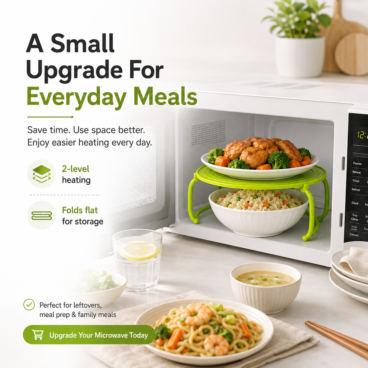 Microwave Multipurpose 4 in 1 Tray Stand Rack Splatter Guard Carry Tray Stacking Shelf 🍲