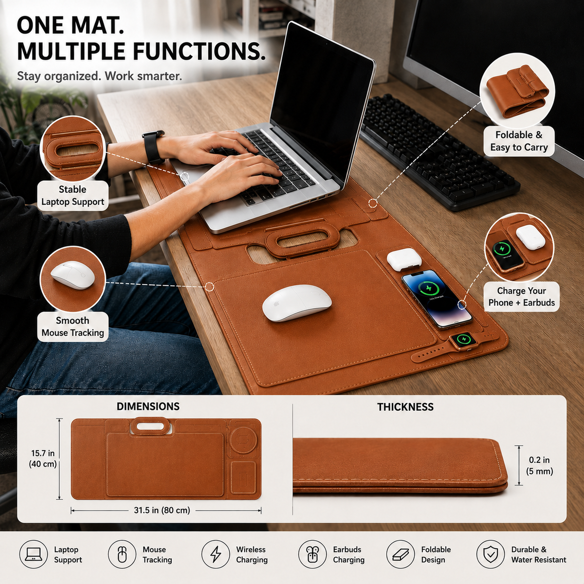 All-In-One Laptop Sleeve | Built-in 15W Wireless Charger, Laptop Stand & Mousepad, Fits up to 16"