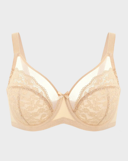 Floral Lace Unlined Comfort Non-Padded Full Coverage Plus Size Underwire