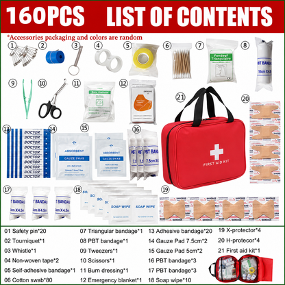 160Piece Waterproof First Aid Kit for Emergencies