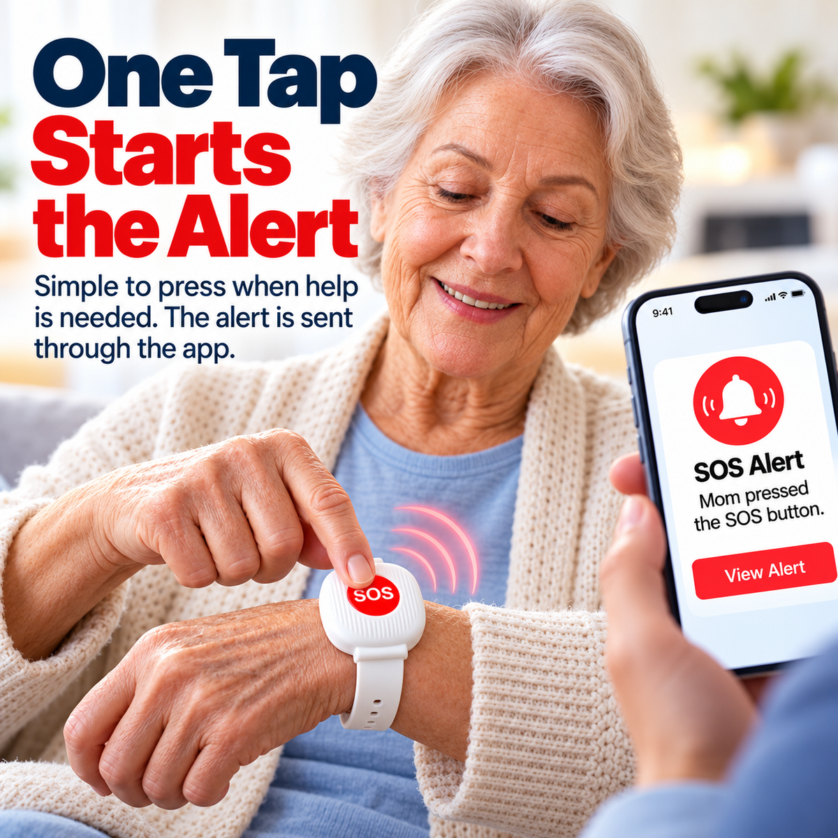 Emergency bracelet with SOS button for the elderly