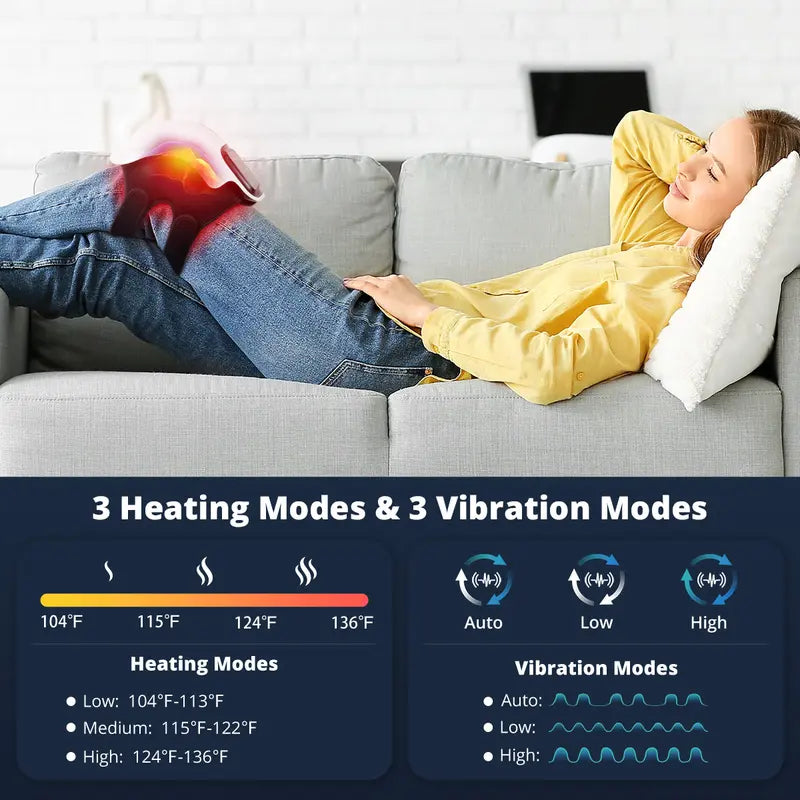 Cordless Heated Knee Massager with Vibration, Adjustable Heat & Multi-Mode Massage