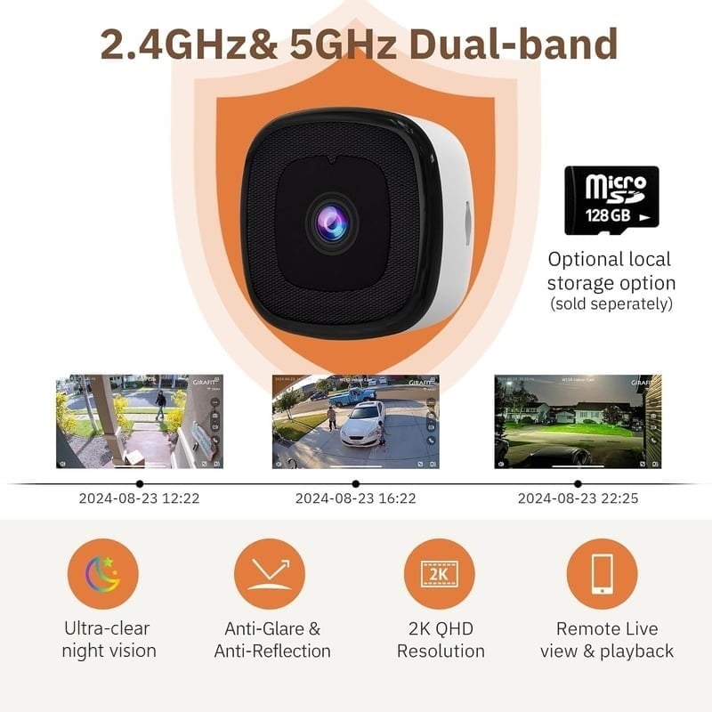 🎥crystal-clear 2K security camera  🌙Color Night Vision  🚨24/7 Recording & Smart Alerts