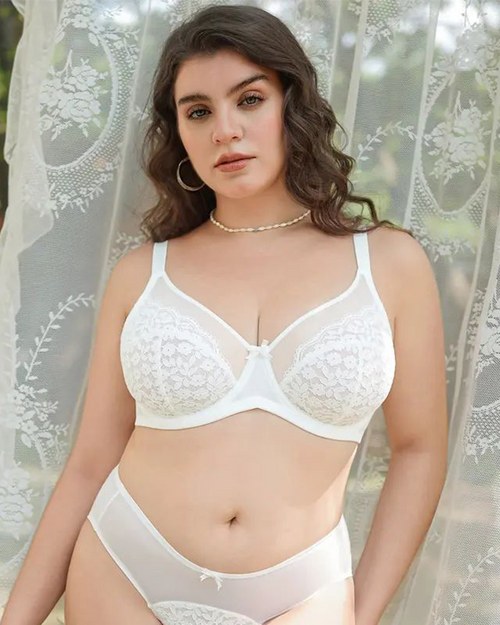 Floral Lace Unlined Comfort Non-Padded Full Coverage Plus Size Underwire