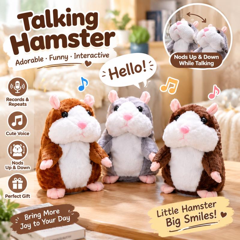 🐹 Talking Hamster Plush – repeats whatever you say, auto head-shaking, hilarious fun for kids & adults