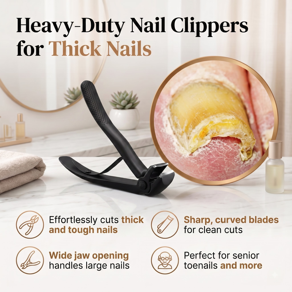 Wide-Jaw Nail Clippers for Seniors – Thick Nail Cutter with Angled Head