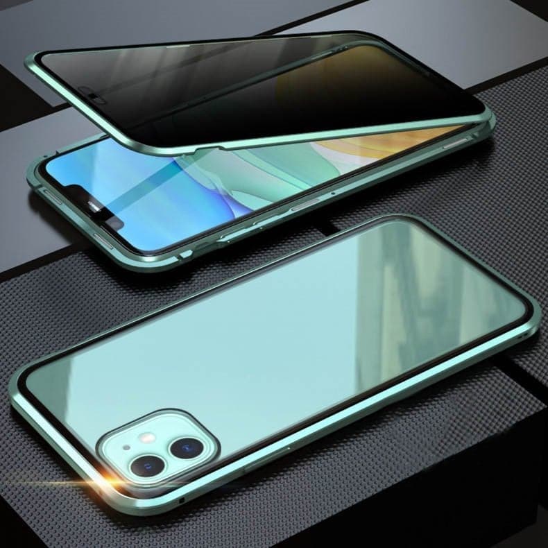 Magnetic iPhone case with privacy glass and metal frame
