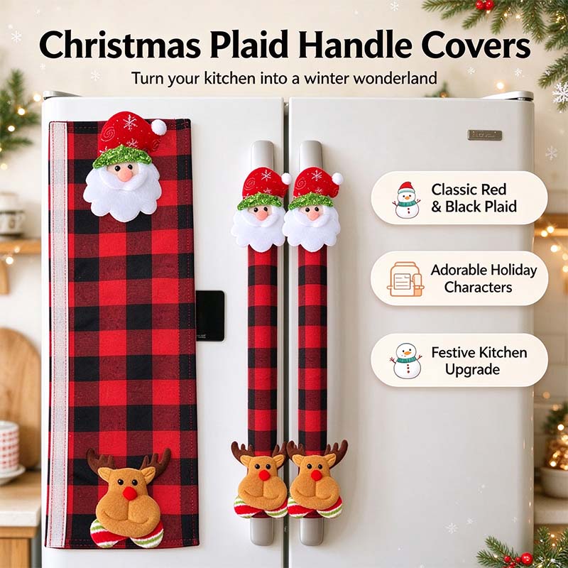 Christmas Refrigerator Handle Covers | Plush Plaid Wraps