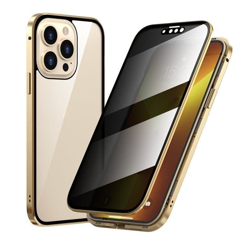 Magnetic iPhone case with privacy glass and metal frame