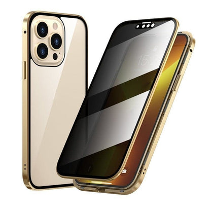 Magnetic iPhone case with privacy glass and metal frame