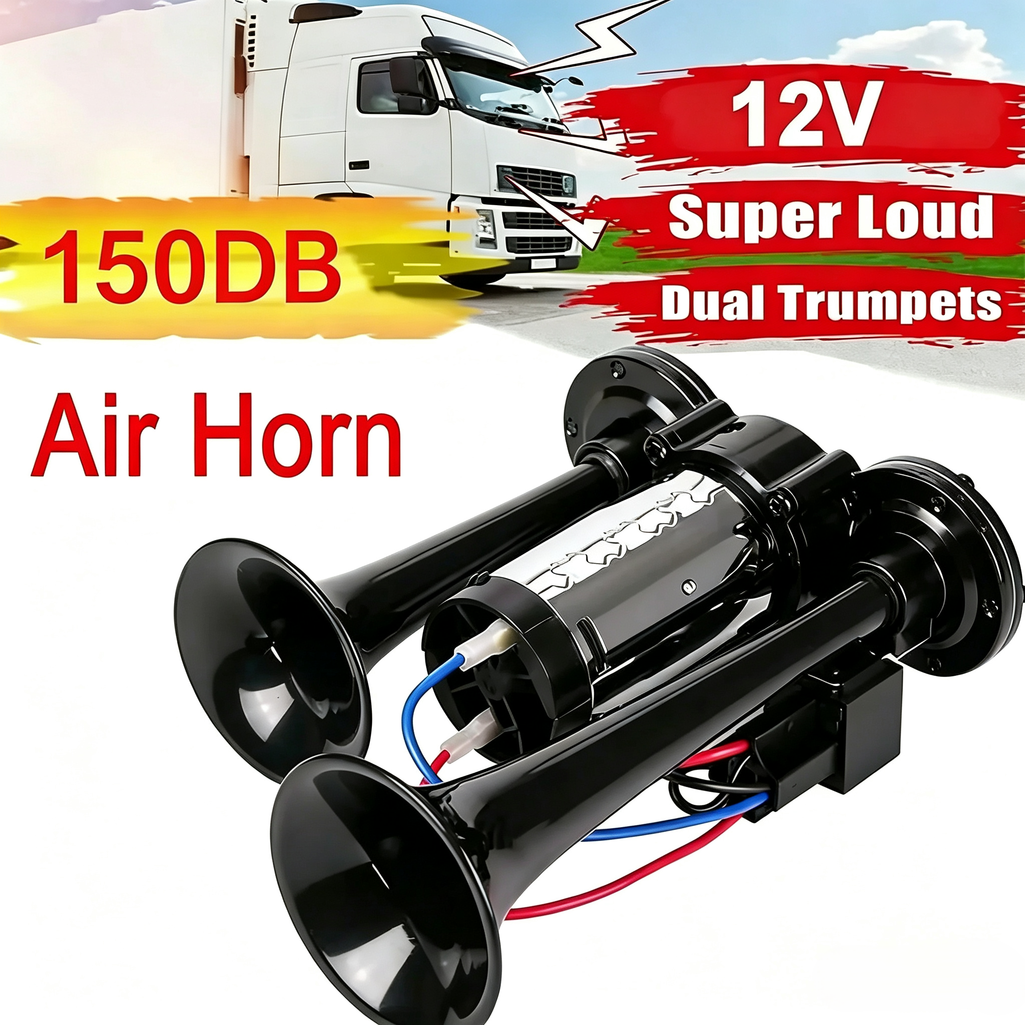 150dB Train Air Horn for 12V & 24V Vehicles
