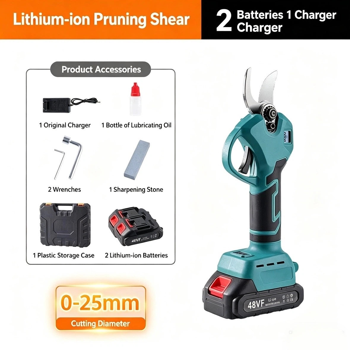 ELECTRIC PRUNING SHEARS - Cordless & 10mm Cutting Capacity, 2-Hour Fast Charge, Ergonomic Design for Garden and Orchard