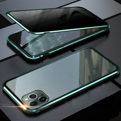 Magnetic iPhone case with privacy glass and metal frame