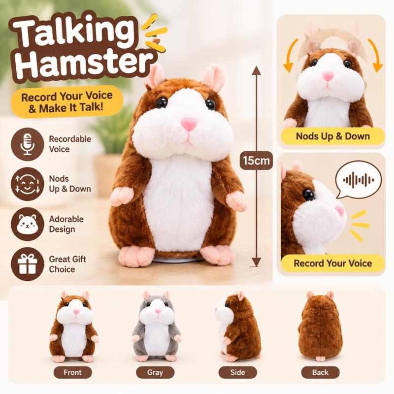 🐹 Talking Hamster Plush – repeats whatever you say, auto head-shaking, hilarious fun for kids & adults