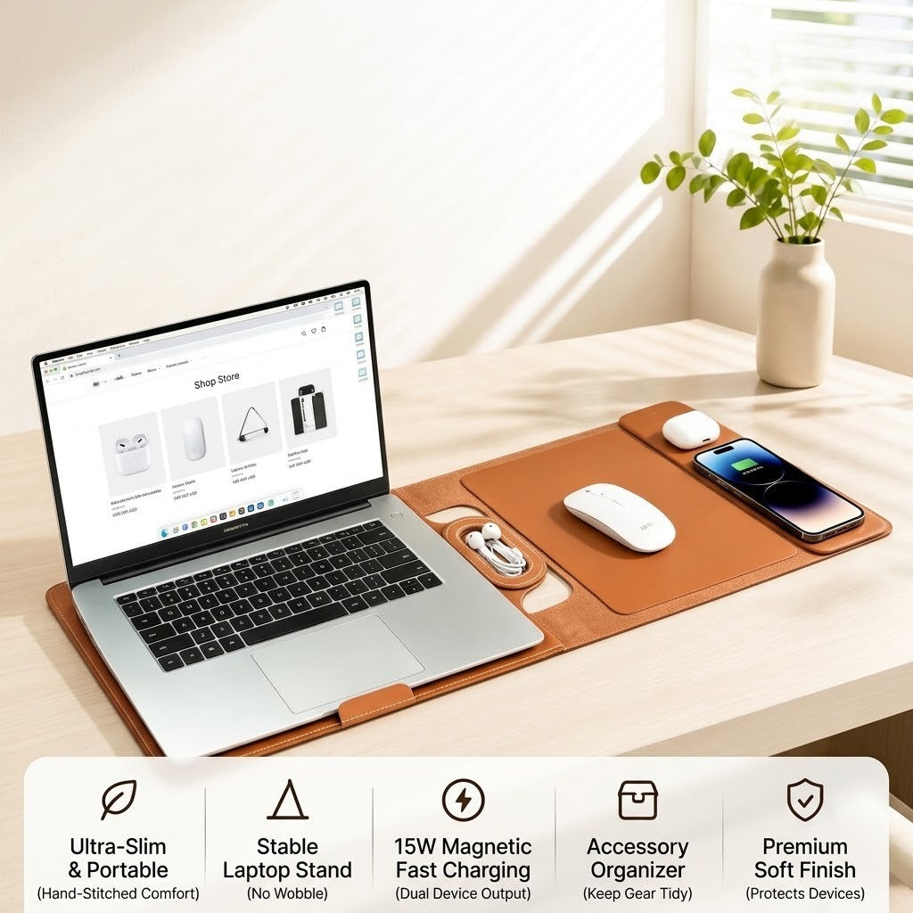 All-In-One Laptop Sleeve | Built-in 15W Wireless Charger, Laptop Stand & Mousepad, Fits up to 16"