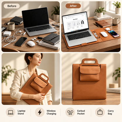 All-In-One Laptop Sleeve | Built-in 15W Wireless Charger, Laptop Stand & Mousepad, Fits up to 16"