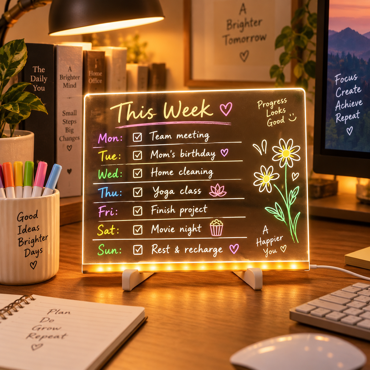 Creative Rewritable Acrylic LED Message Board 🎨 (set come with 7 Pens)