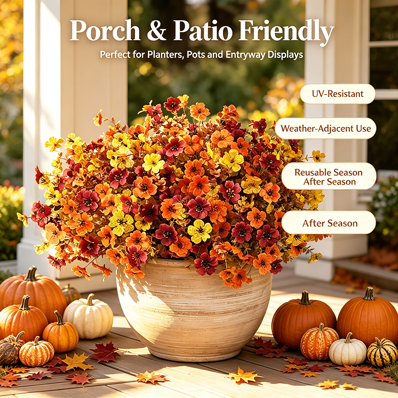 Fall Artificial Flower Halloween 6pcs, UV Resistant Colorful Fake Flower🍂