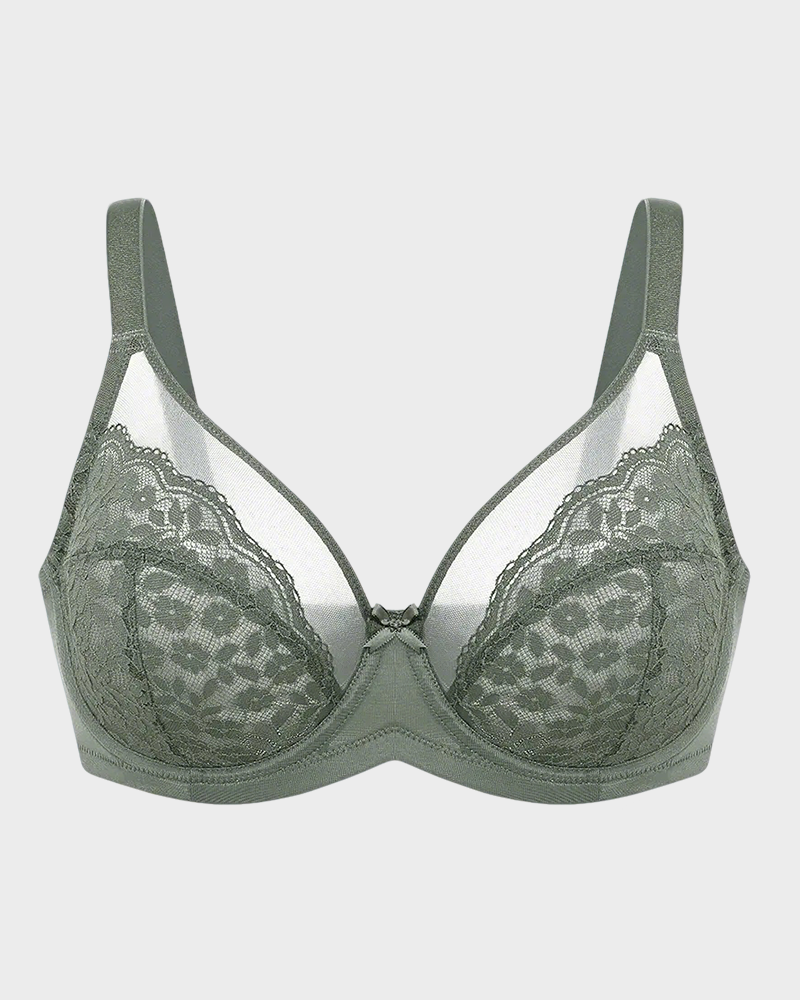 Floral Lace Unlined Comfort Non-Padded Full Coverage Plus Size Underwire