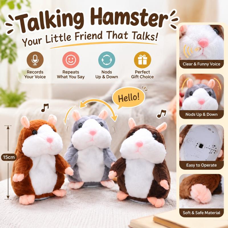 🐹 Talking Hamster Plush – repeats whatever you say, auto head-shaking, hilarious fun for kids & adults