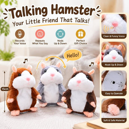 🐹 Talking Hamster Plush – repeats whatever you say, auto head-shaking, hilarious fun for kids & adults