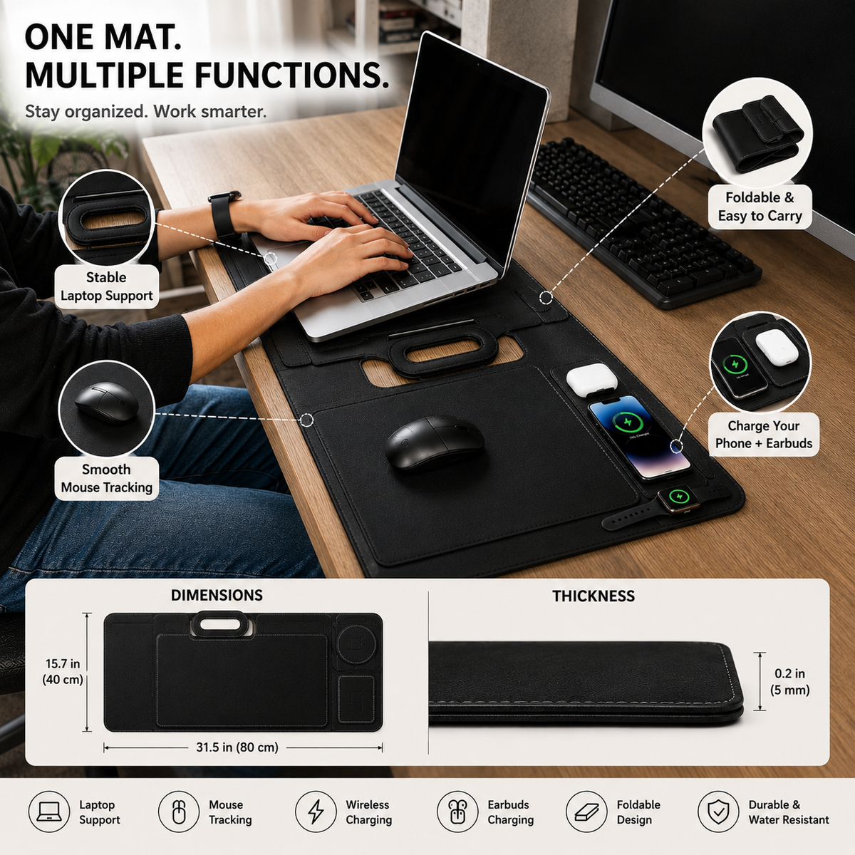 All-In-One Laptop Sleeve | Built-in 15W Wireless Charger, Laptop Stand & Mousepad, Fits up to 16"